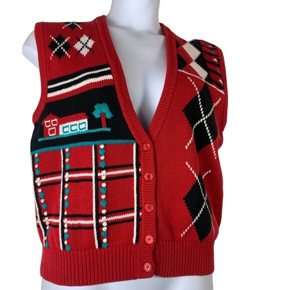 Vintage Koret Sweater Vest Size Small V Neck Button Front Argyle Pattern - Picture 2 of 5